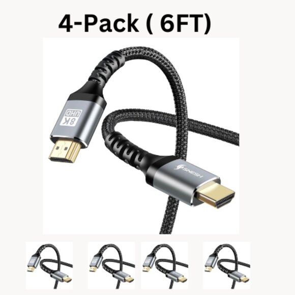 4Pack-SNESH 8K-60HZ, 6.6FT High Speed 3D 2K/144HZ HDMI Cable - Picture 1 of 8